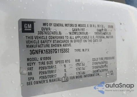 2007 Chevrolet Suburban 1500 Lt from USA, damaged, VIN 3GNFK16397G115382